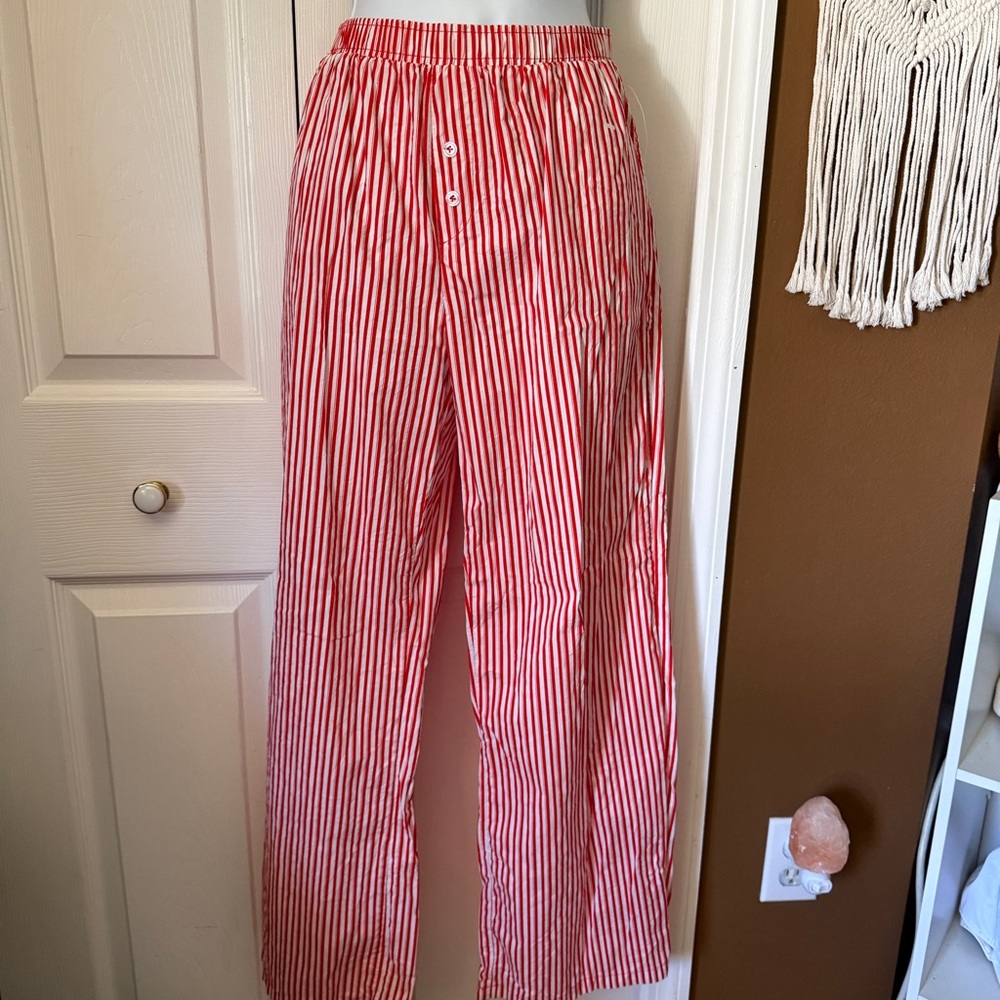 Happily Grey - Red and White Striped Boxer Pants / Size S